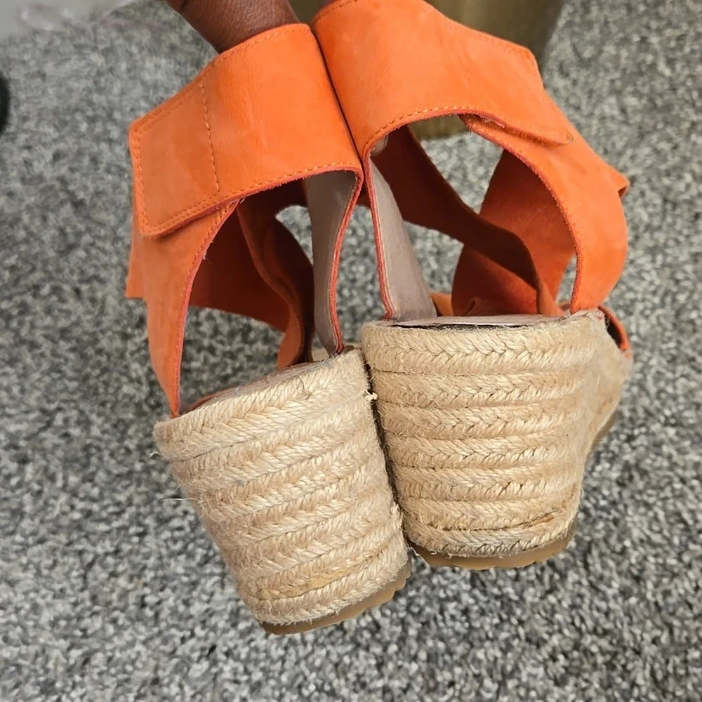 Eileen Fisher Orange Willow Tumbled Leather Wedge Espadrille Summer Shoes